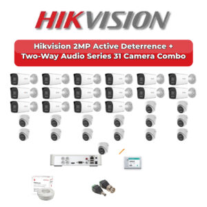 Hikvision 31 Camera 2MP HD CCTV Combo Kit | Active Deterrence + Two-Way Audio | 32CH XVR / DVR | 2×6TB HDD