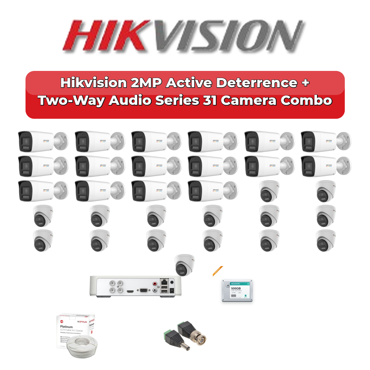 Hikvision 31 Camera 2MP HD CCTV Combo Kit | Active Deterrence + Two-Way Audio | 32CH XVR / DVR | 2ร6TB HDD 1 Hikvision 31 Camera 2MP HD CCTV Combo Kit | Active Deterrence + Two-Way Audio | 32CH XVR / DVR | 2ร6TB HDD