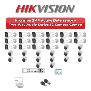 Hikvision 32 Camera 2MP HD CCTV Combo Kit | Active Deterrence + Two-Way Audio | 32CH XVR / DVR | 2×6TB HDD