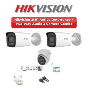Hikvision 3 Camera 2MP HD CCTV Combo Kit | Active Deterrence + Two-Way Audio | 4CH XVR / DVR | 500GB HDD