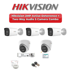 Hikvision 5 Camera 2MP HD CCTV Combo Kit | Active Deterrence + Two-Way Audio | 8CH XVR / DVR | 500GB HDD