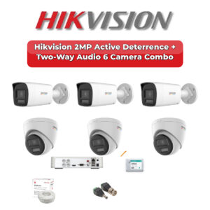 Hikvision 6 Camera 2MP HD CCTV Combo Kit | Active Deterrence + Two-Way Audio | 8CH XVR / DVR | 500GB HDD