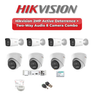 Hikvision 8 Camera 2MP HD CCTV Combo Kit | Active Deterrence + Two-Way Audio | 8CH XVR / DVR | 1TB HDD
