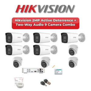 Hikvision 9 Camera 2MP HD CCTV Combo Kit | Active Deterrence + Two-Way Audio | 16CH XVR / DVR | 2TB HDD