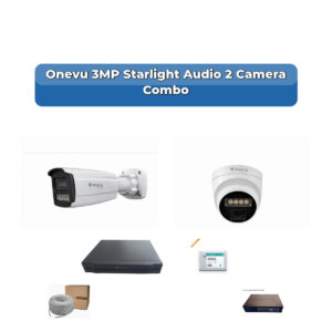 Onevu 2 Camera 3MP IP CCTV Combo Kit | Starlight Audio | 4CH NVR | 500GB HDD
