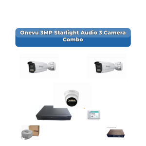 Onevu 3 Camera 3MP IP CCTV Combo Kit | Starlight Audio | 4CH NVR | 500GB HDD