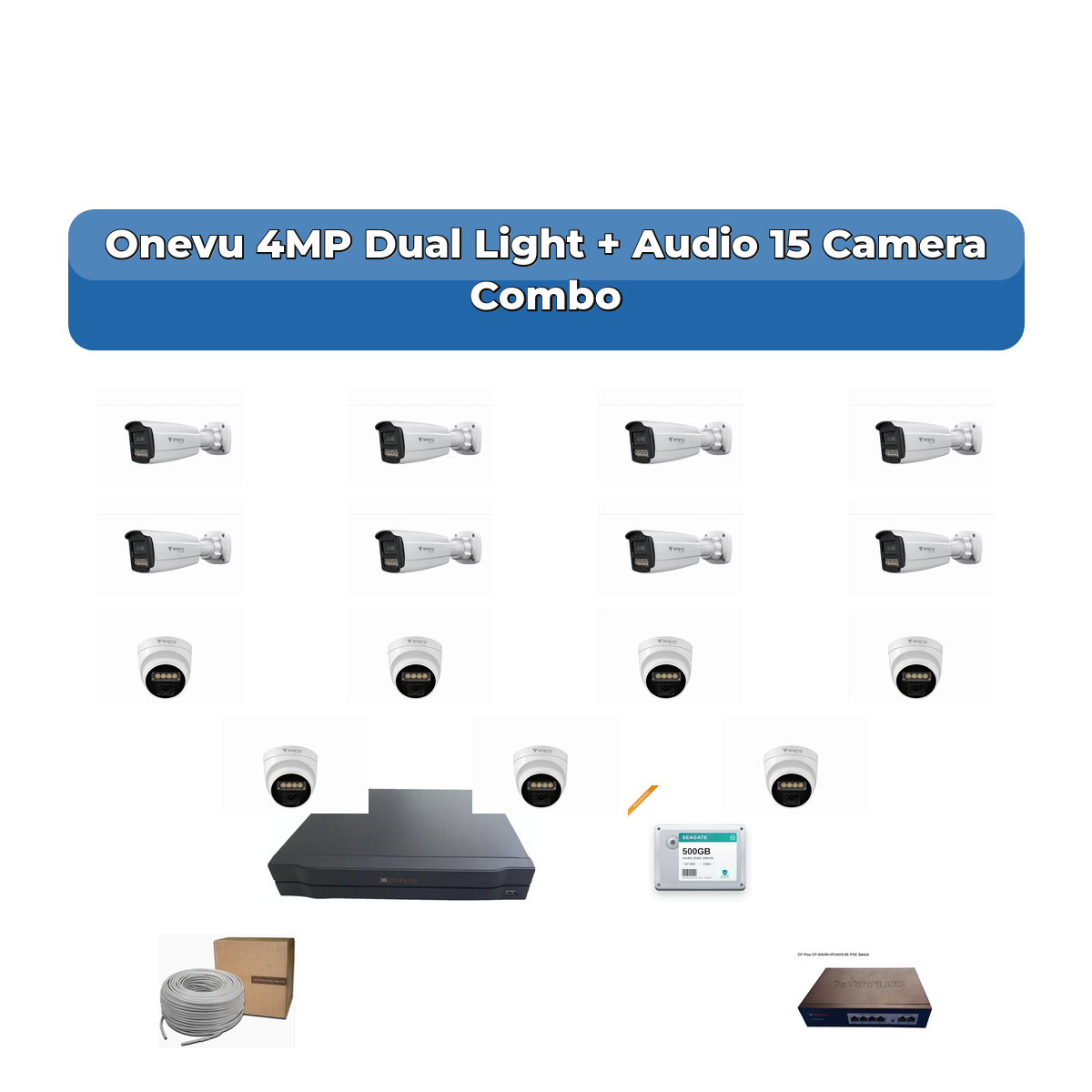 Onevu 15 Camera 4MP IP CCTV Combo Kit | Dual Light + Audio | 16CH NVR | 4TB HDD 1 Onevu 15 Camera 4MP IP CCTV Combo Kit | Dual Light + Audio | 16CH NVR | 4TB HDD
