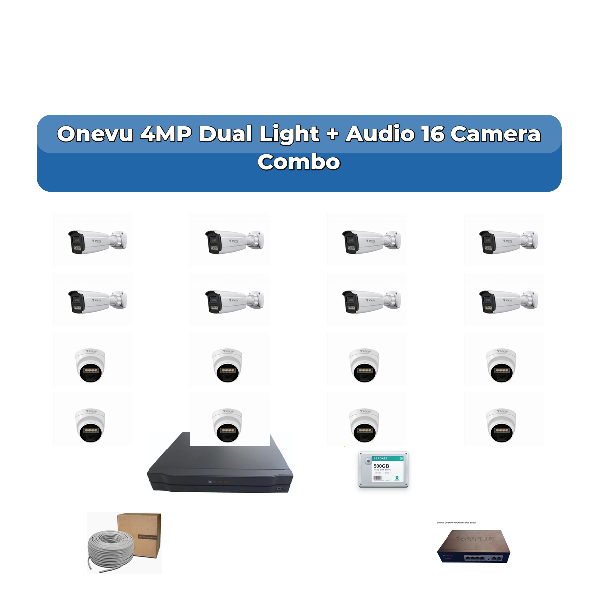 Onevu 16 Camera 4MP IP CCTV Combo Kit | Dual Light + Audio | 16CH NVR | 4TB HDD 1 Onevu 16 Camera 4MP IP CCTV Combo Kit | Dual Light + Audio | 16CH NVR | 4TB HDD