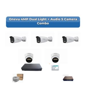 Onevu 5 Camera 4MP IP CCTV Combo Kit | Dual Light + Audio | 8CH NVR | 500GB HDD