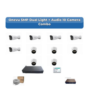 Onevu 10 Camera 5MP IP CCTV Combo Kit | Dual Light + Audio | 16CH NVR | 2TB HDD