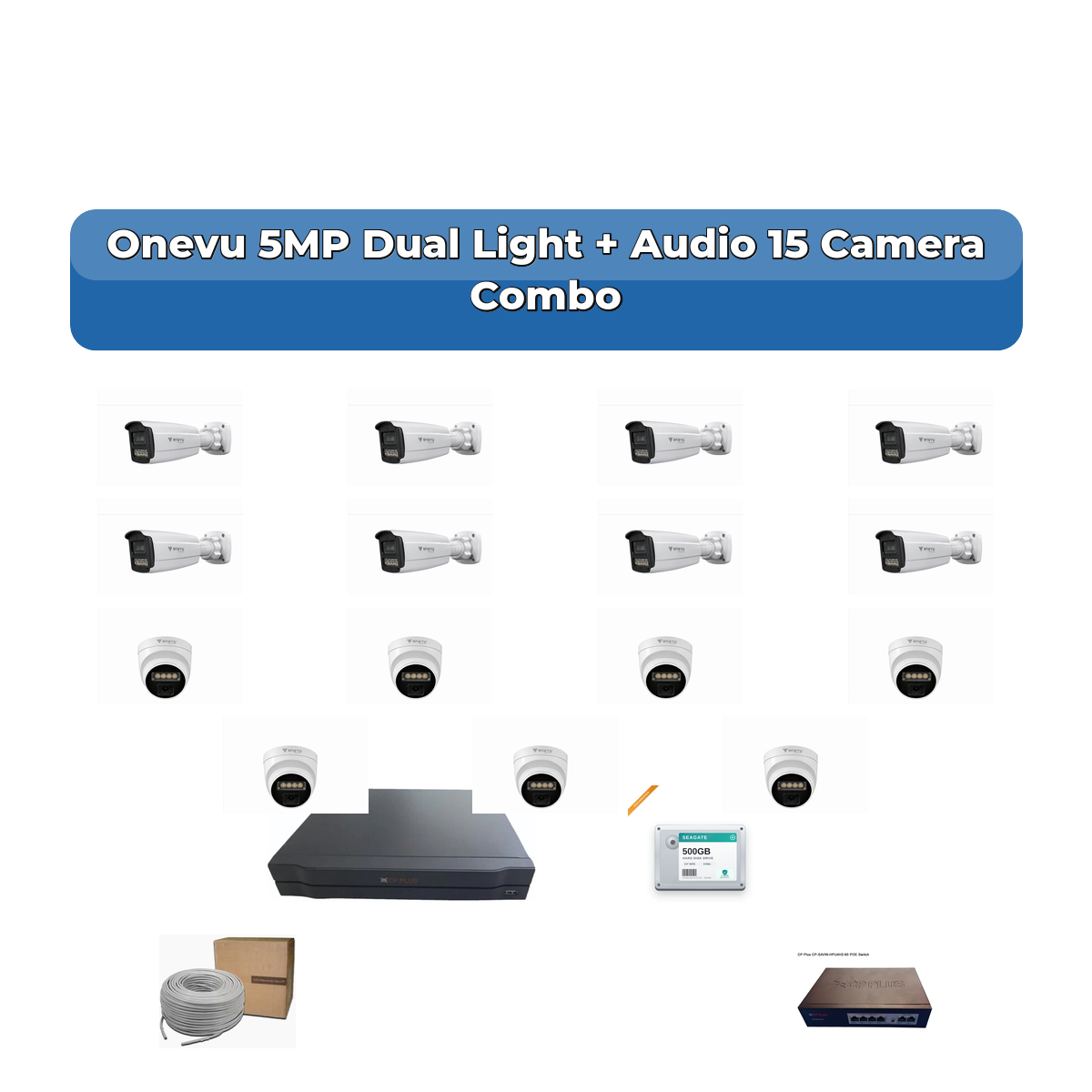 Onevu 15 Camera 5MP IP CCTV Combo Kit | Dual Light + Audio | 16CH NVR | 4TB HDD 1 Onevu 15 Camera 5MP IP CCTV Combo Kit | Dual Light + Audio | 16CH NVR | 4TB HDD