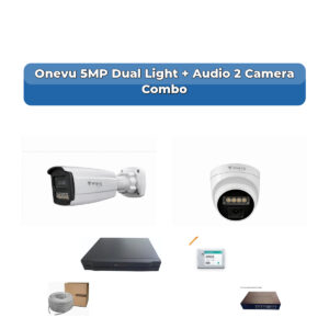 Onevu 2 Camera 5MP IP CCTV Combo Kit | Dual Light + Audio | 4CH NVR | 500GB HDD