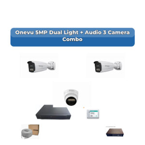 Onevu 3 Camera 5MP IP CCTV Combo Kit | Dual Light + Audio | 4CH NVR | 500GB HDD