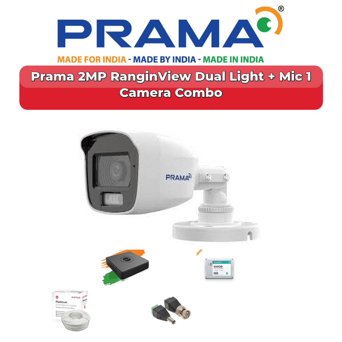 Prama 1 Camera 2MP HD CCTV Combo Kit | RanginView Dual Light + Mic | 4CH XVR / DVR | 500GB HDD 1 Prama 1 Camera 2MP HD CCTV Combo Kit | RanginView Dual Light + Mic | 4CH XVR / DVR | 500GB HDD