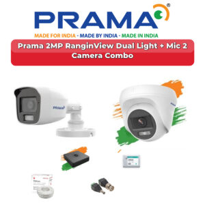 Prama 2 Camera 2MP HD CCTV Combo Kit | RanginView Dual Light + Mic | 4CH XVR / DVR | 500GB HDD