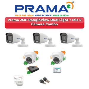 Prama 5 Camera 2MP HD CCTV Combo Kit | RanginView Dual Light + Mic | 8CH XVR / DVR | 500GB HDD