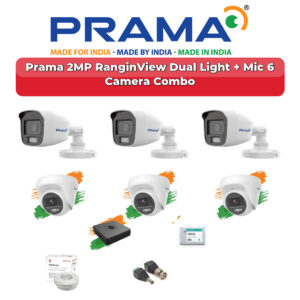 Prama 6 Camera 2MP HD CCTV Combo Kit | RanginView Dual Light + Mic | 8CH XVR / DVR | 500GB HDD