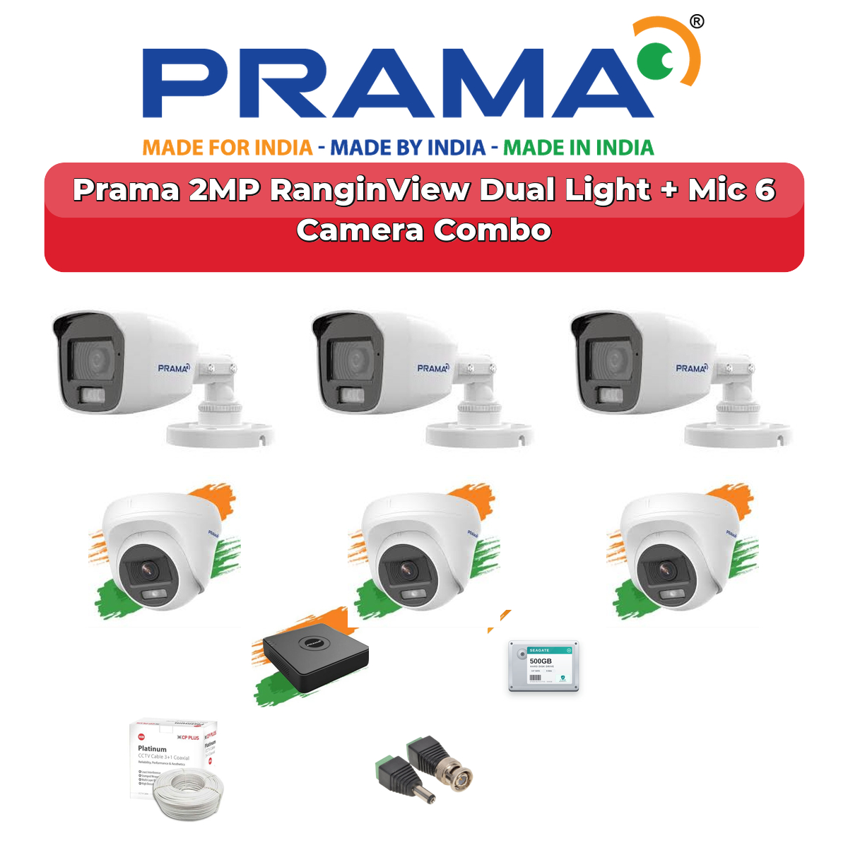 Prama 6 Camera 2MP HD CCTV Combo Kit | RanginView Dual Light + Mic | 8CH XVR / DVR | 500GB HDD 1 Prama 6 Camera 2MP HD CCTV Combo Kit | RanginView Dual Light + Mic | 8CH XVR / DVR | 500GB HDD