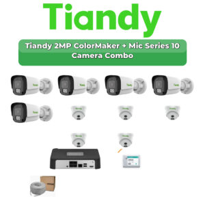Tiandy 10 Camera 2MP IP CCTV Combo Kit | ColorMaker + Mic | 10CH NVR | 1×2TB HDD