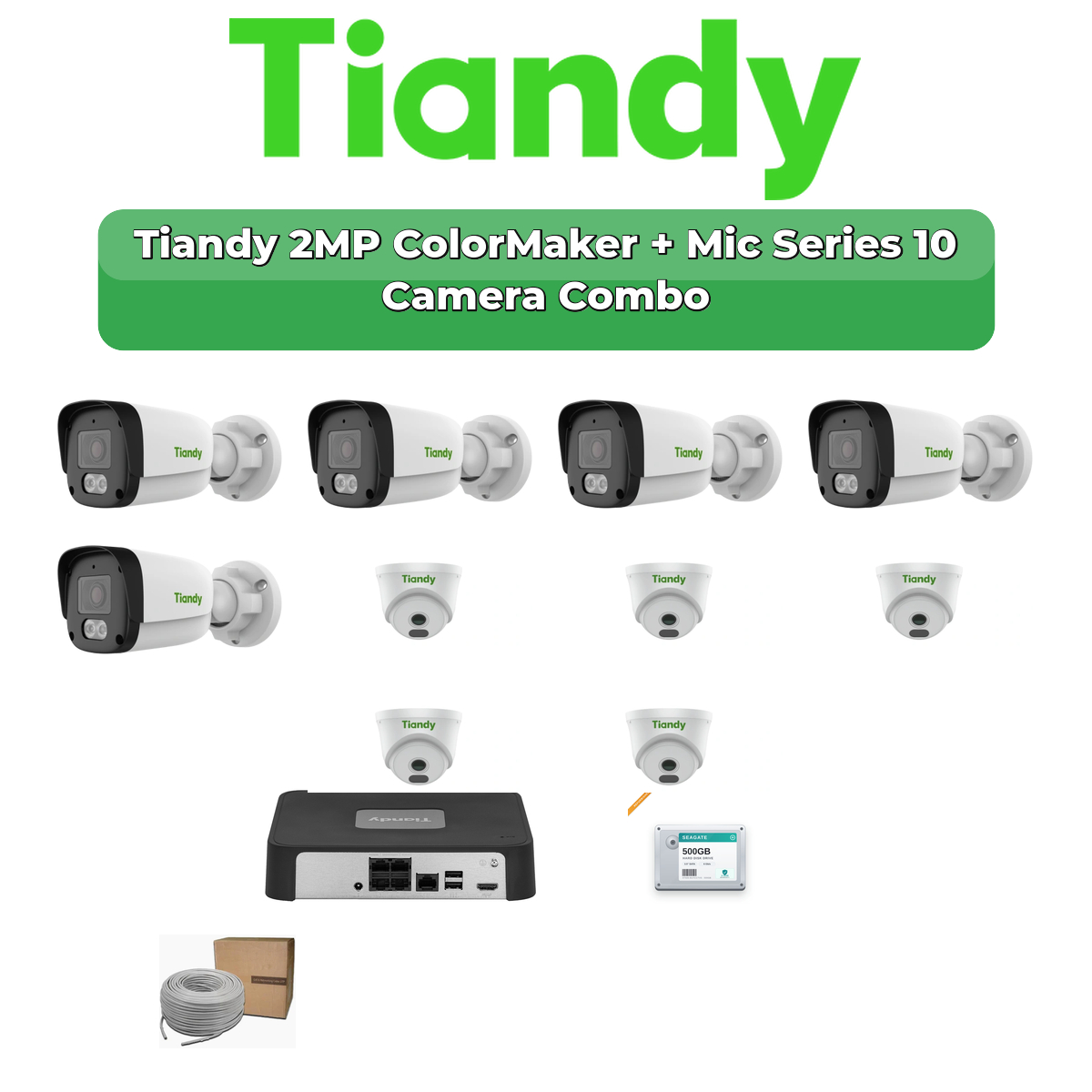 Tiandy 10 Camera 2MP IP CCTV Combo Kit | ColorMaker + Mic | 10CH NVR | 1Γ2TB HDD 1 Tiandy 10 Camera 2MP IP CCTV Combo Kit | ColorMaker + Mic | 10CH NVR | 1Γ2TB HDD