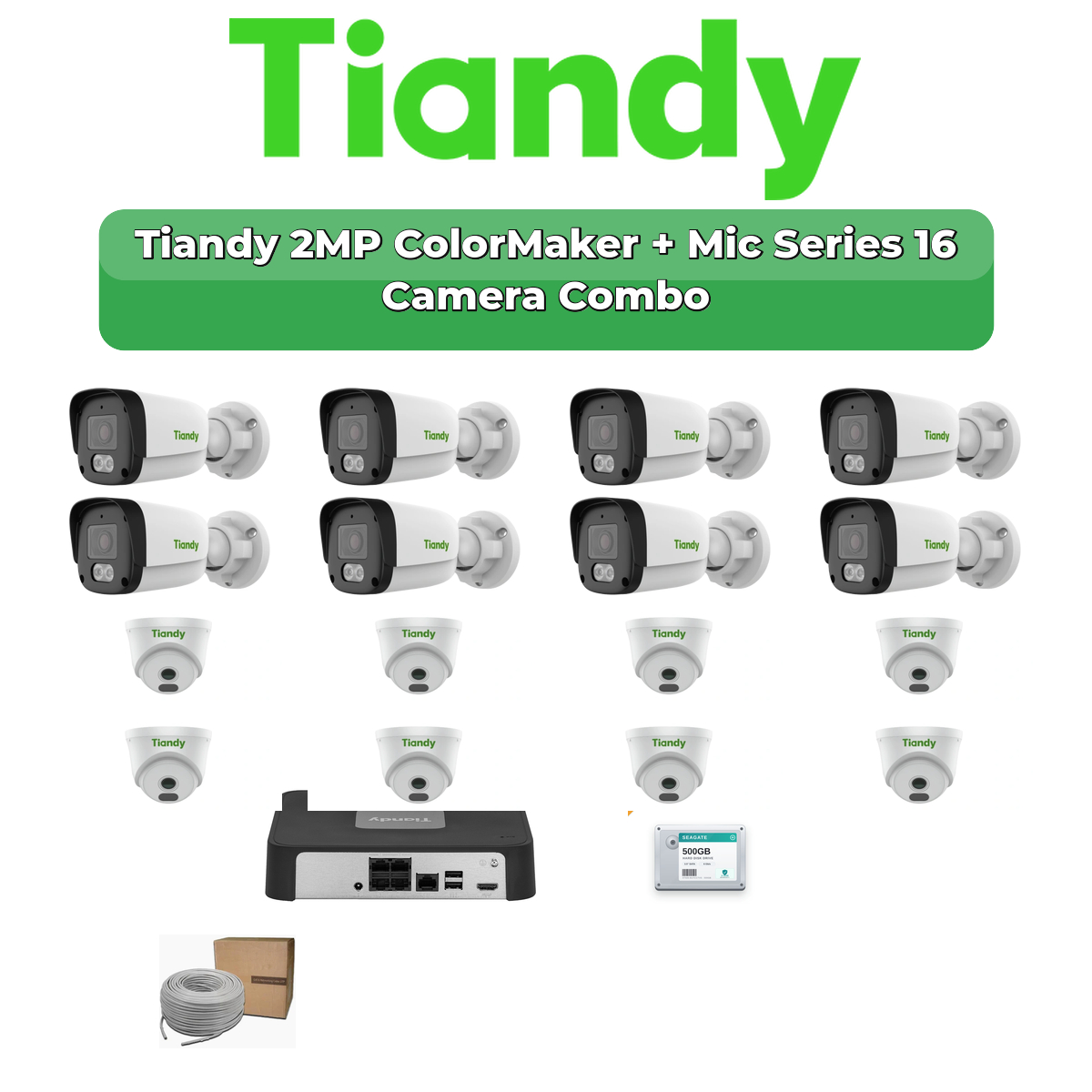 Tiandy 16 Camera 2MP IP CCTV Combo Kit | ColorMaker + Mic | 20CH NVR | 1Γ4TB HDD 1 Tiandy 16 Camera 2MP IP CCTV Combo Kit | ColorMaker + Mic | 20CH NVR | 1Γ4TB HDD