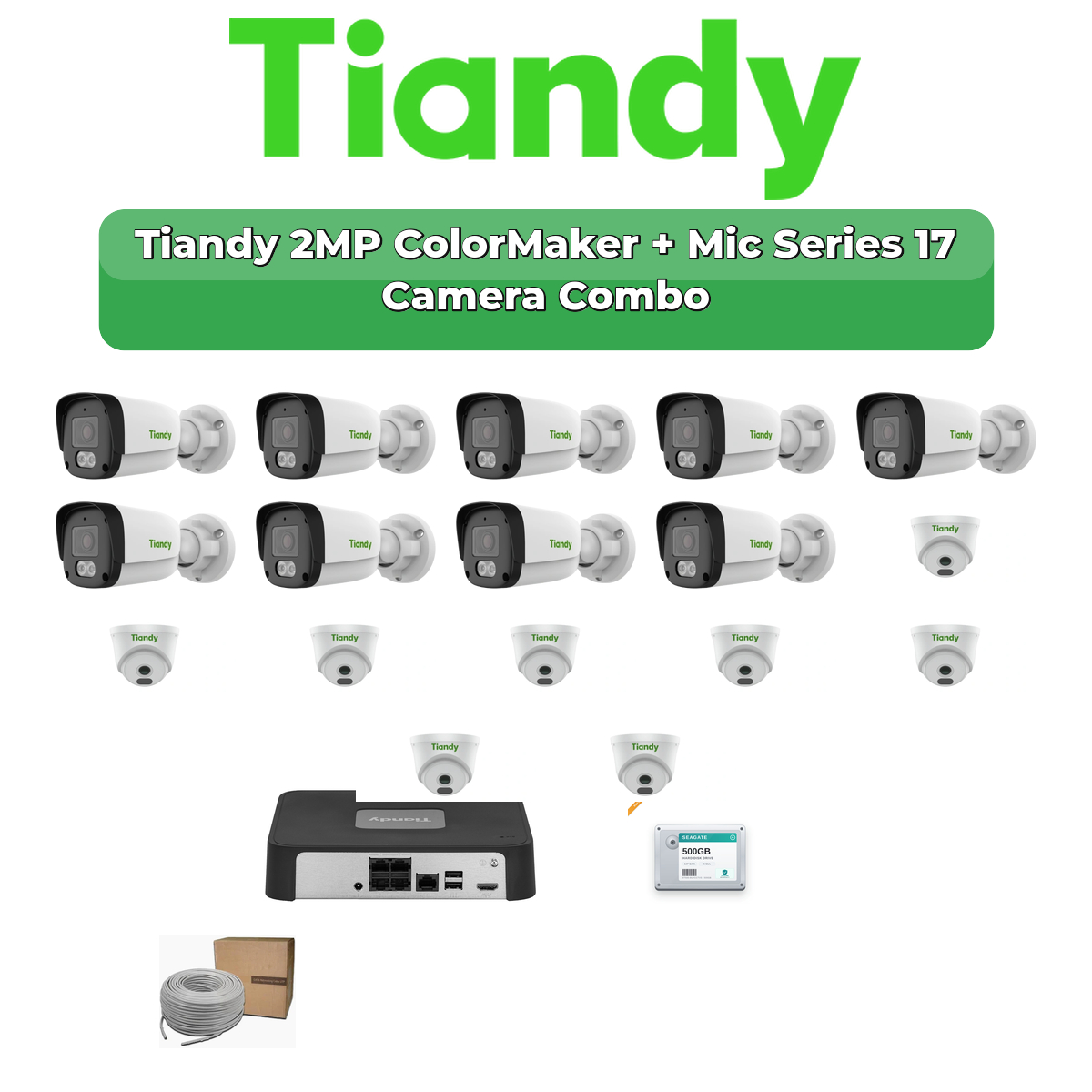 Tiandy 17 Camera 2MP IP CCTV Combo Kit | ColorMaker + Mic | 20CH NVR | 1Γ4TB + 1Γ2TB HDD 1 Tiandy 17 Camera 2MP IP CCTV Combo Kit | ColorMaker + Mic | 20CH NVR | 1Γ4TB + 1Γ2TB HDD