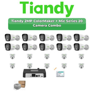 Tiandy 20 Camera 2MP IP CCTV Combo Kit | ColorMaker + Mic | 20CH NVR | 1×4TB + 1×2TB HDD