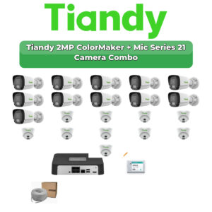 Tiandy 21 Camera 2MP IP CCTV Combo Kit | ColorMaker + Mic | 32CH NVR | 2×4TB HDD