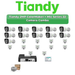Tiandy 22 Camera 2MP IP CCTV Combo Kit | ColorMaker + Mic | 32CH NVR | 2×4TB HDD