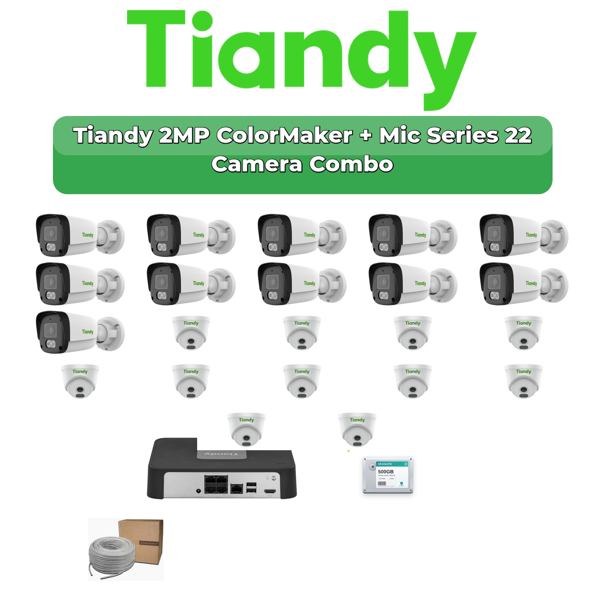 Tiandy 22 Camera 2MP IP CCTV Combo Kit | ColorMaker + Mic | 32CH NVR | 2Γ4TB HDD 1 Tiandy 22 Camera 2MP IP CCTV Combo Kit | ColorMaker + Mic | 32CH NVR | 2Γ4TB HDD