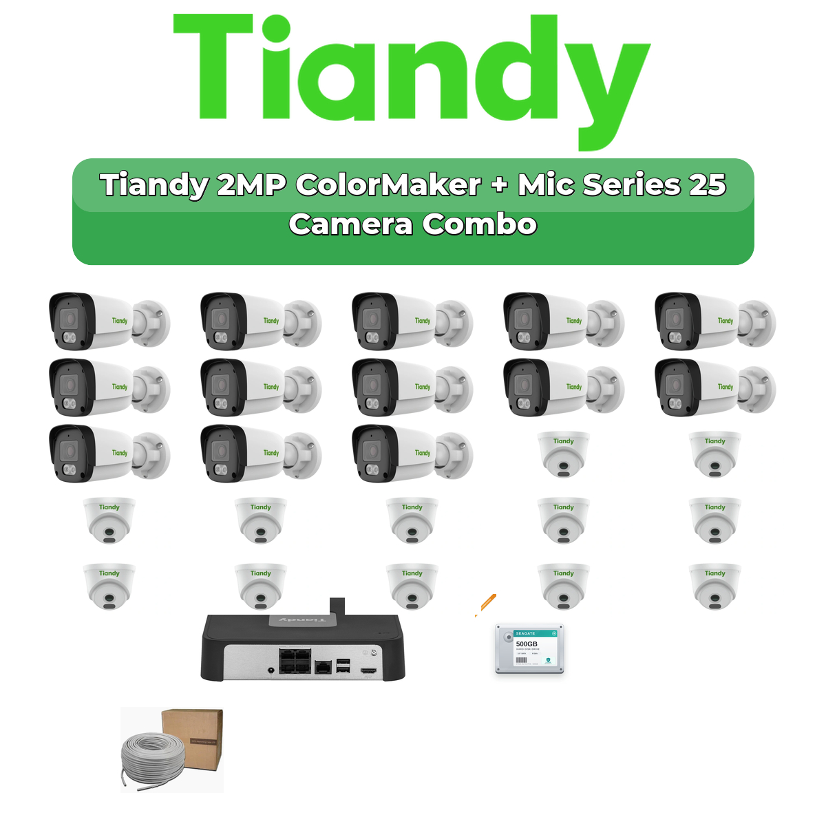Tiandy 25 Camera 2MP IP CCTV Combo Kit | ColorMaker + Mic | 32CH NVR | 1Γ4TB + 1Γ6TB HDD 1 Tiandy 25 Camera 2MP IP CCTV Combo Kit | ColorMaker + Mic | 32CH NVR | 1Γ4TB + 1Γ6TB HDD