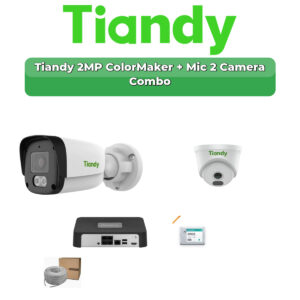 Tiandy 2 Camera 2MP IP CCTV Combo Kit | ColorMaker + Mic | 4CH NVR | 500GB HDD
