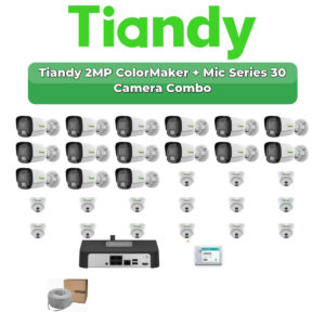 Tiandy 30 Camera 2MP IP CCTV Combo Kit | ColorMaker + Mic | 32CH NVR | 2×6TB HDD