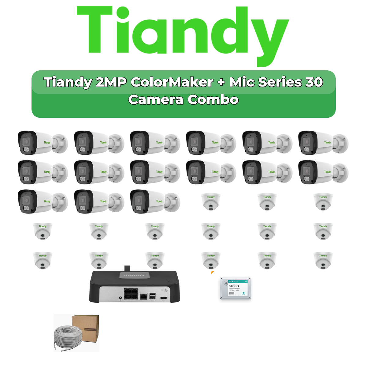 Tiandy 30 Camera 2MP IP CCTV Combo Kit | ColorMaker + Mic | 32CH NVR | 2Γ6TB HDD 1 Tiandy 30 Camera 2MP IP CCTV Combo Kit | ColorMaker + Mic | 32CH NVR | 2Γ6TB HDD