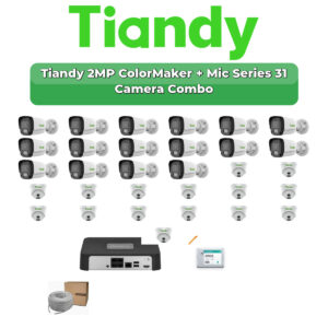 Tiandy 31 Camera 2MP IP CCTV Combo Kit | ColorMaker + Mic | 32CH NVR | 2×6TB HDD