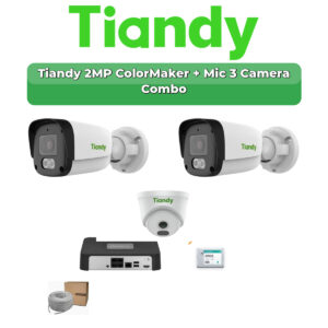 Tiandy 3 Camera 2MP IP CCTV Combo Kit | ColorMaker + Mic | 4CH NVR | 500GB HDD