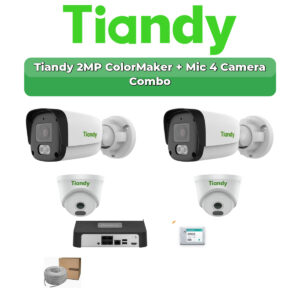 Tiandy 4 Camera 2MP IP CCTV Combo Kit | ColorMaker + Mic | 4CH NVR | 500GB HDD