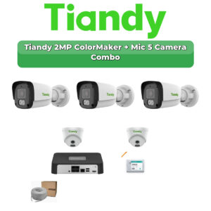 Tiandy 5 Camera 2MP IP CCTV Combo Kit | ColorMaker + Mic | 8CH NVR | 500GB HDD
