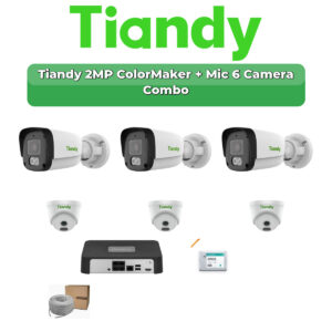 Tiandy 6 Camera 2MP IP CCTV Combo Kit | ColorMaker + Mic | 8CH NVR | 500GB HDD