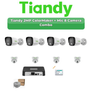 Tiandy 8 Camera 2MP IP CCTV Combo Kit | ColorMaker + Mic | 8CH NVR | 1TB HDD