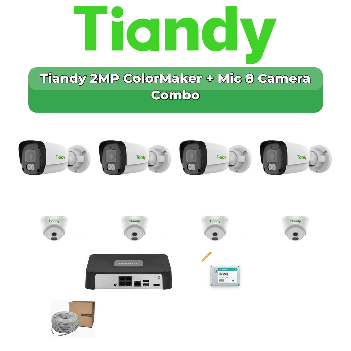Tiandy 8 Camera 2MP IP CCTV Combo Kit | ColorMaker + Mic | 8CH NVR | 1TB HDD 1 Tiandy 8 Camera 2MP IP CCTV Combo Kit | ColorMaker + Mic | 8CH NVR | 1TB HDD