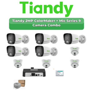 Tiandy 9 Camera 2MP IP CCTV Combo Kit | ColorMaker + Mic | 10CH NVR | 1×2TB HDD