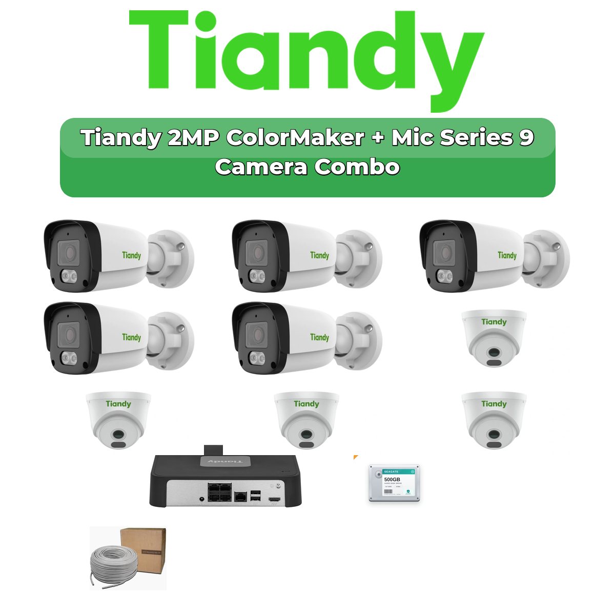 Tiandy 9 Camera 2MP IP CCTV Combo Kit | ColorMaker + Mic | 10CH NVR | 1Γ2TB HDD 1 Tiandy 9 Camera 2MP IP CCTV Combo Kit | ColorMaker + Mic | 10CH NVR | 1Γ2TB HDD