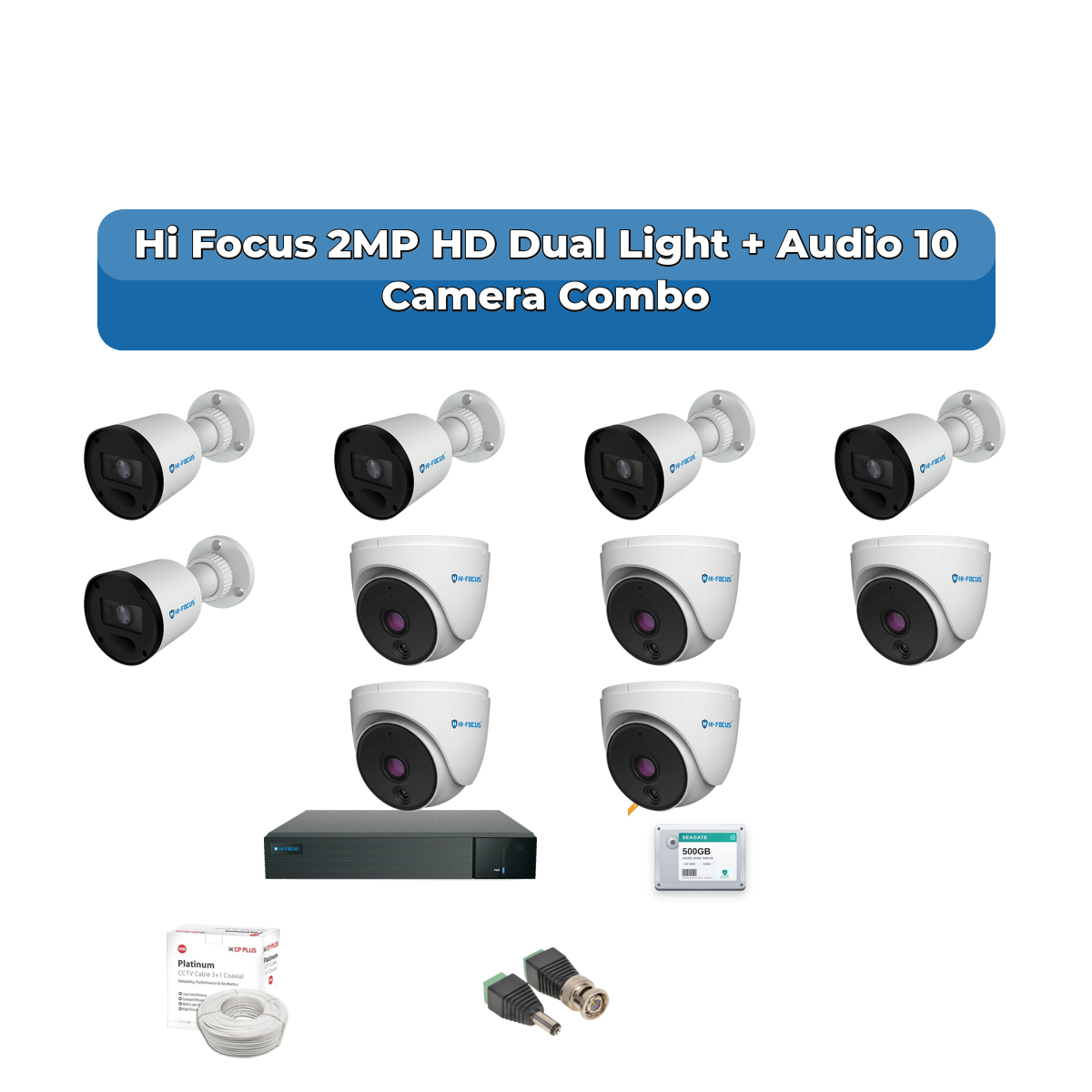 Hi Focus 10 Camera 2MP HD CCTV Combo Kit | Dual Light + Coaxial Audio | 16CH Recorder | 1ร2TB HDD 1 Hi Focus 10 Camera 2MP HD CCTV Combo Kit | Dual Light + Coaxial Audio | 16CH Recorder | 1ร2TB HDD