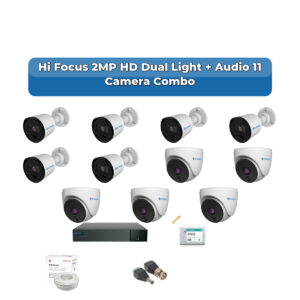 Hi Focus 11 Camera 2MP HD CCTV Combo Kit | Dual Light + Coaxial Audio | 16CH Recorder | 1×2TB HDD