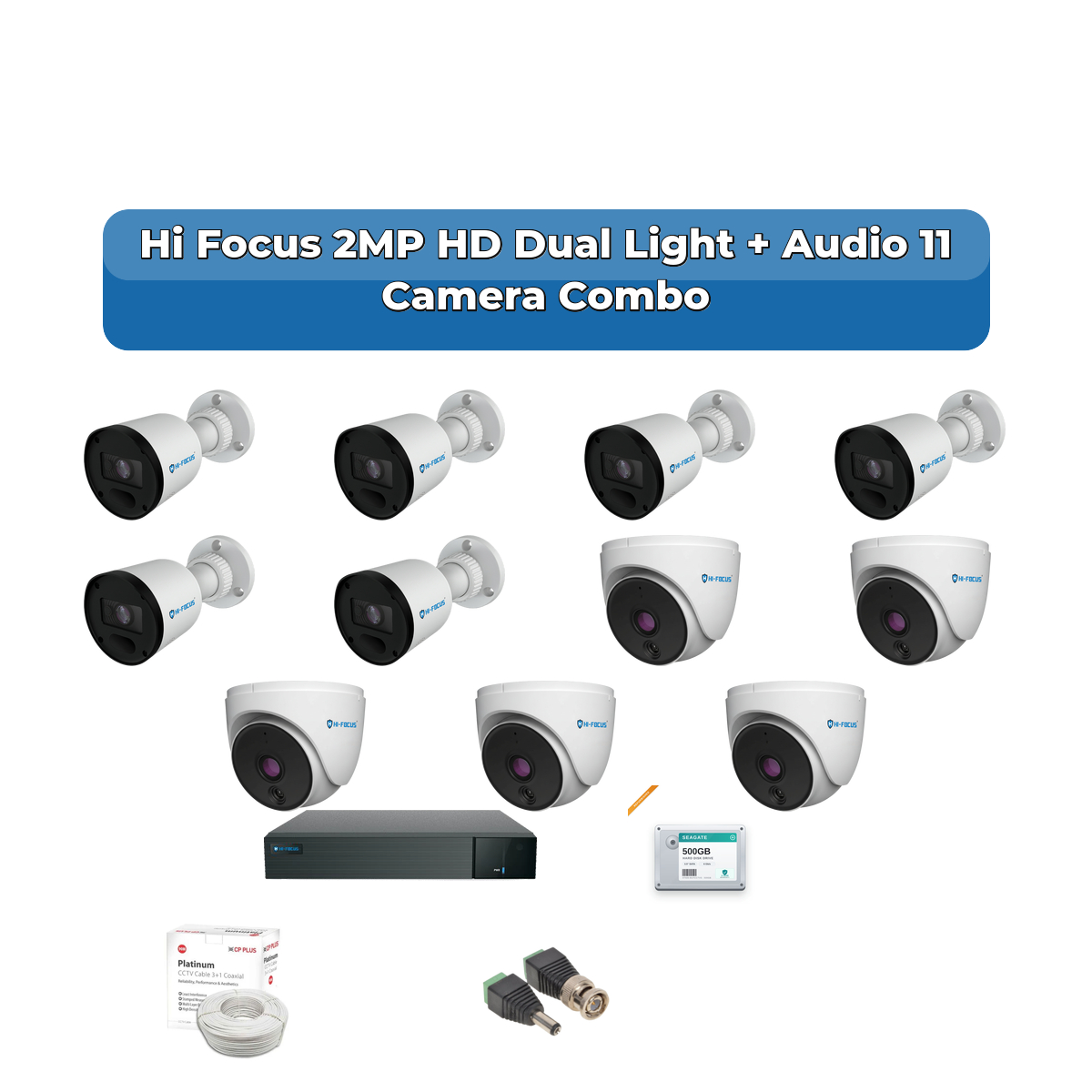 Hi Focus 11 Camera 2MP HD CCTV Combo Kit | Dual Light + Coaxial Audio | 16CH Recorder | 1ร2TB HDD 1 Hi Focus 11 Camera 2MP HD CCTV Combo Kit | Dual Light + Coaxial Audio | 16CH Recorder | 1ร2TB HDD