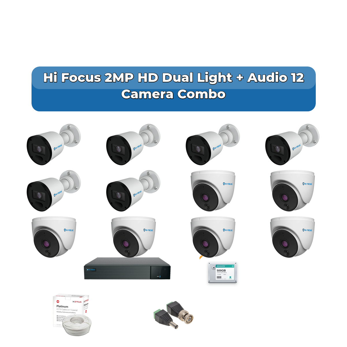 Hi Focus 12 Camera 2MP HD CCTV Combo Kit | Dual Light + Coaxial Audio | 16CH Recorder | 1ร2TB HDD 1 Hi Focus 12 Camera 2MP HD CCTV Combo Kit | Dual Light + Coaxial Audio | 16CH Recorder | 1ร2TB HDD