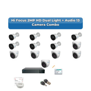 Hi Focus 13 Camera 2MP HD CCTV Combo Kit | Dual Light + Coaxial Audio | 16CH Recorder | 1×4TB HDD