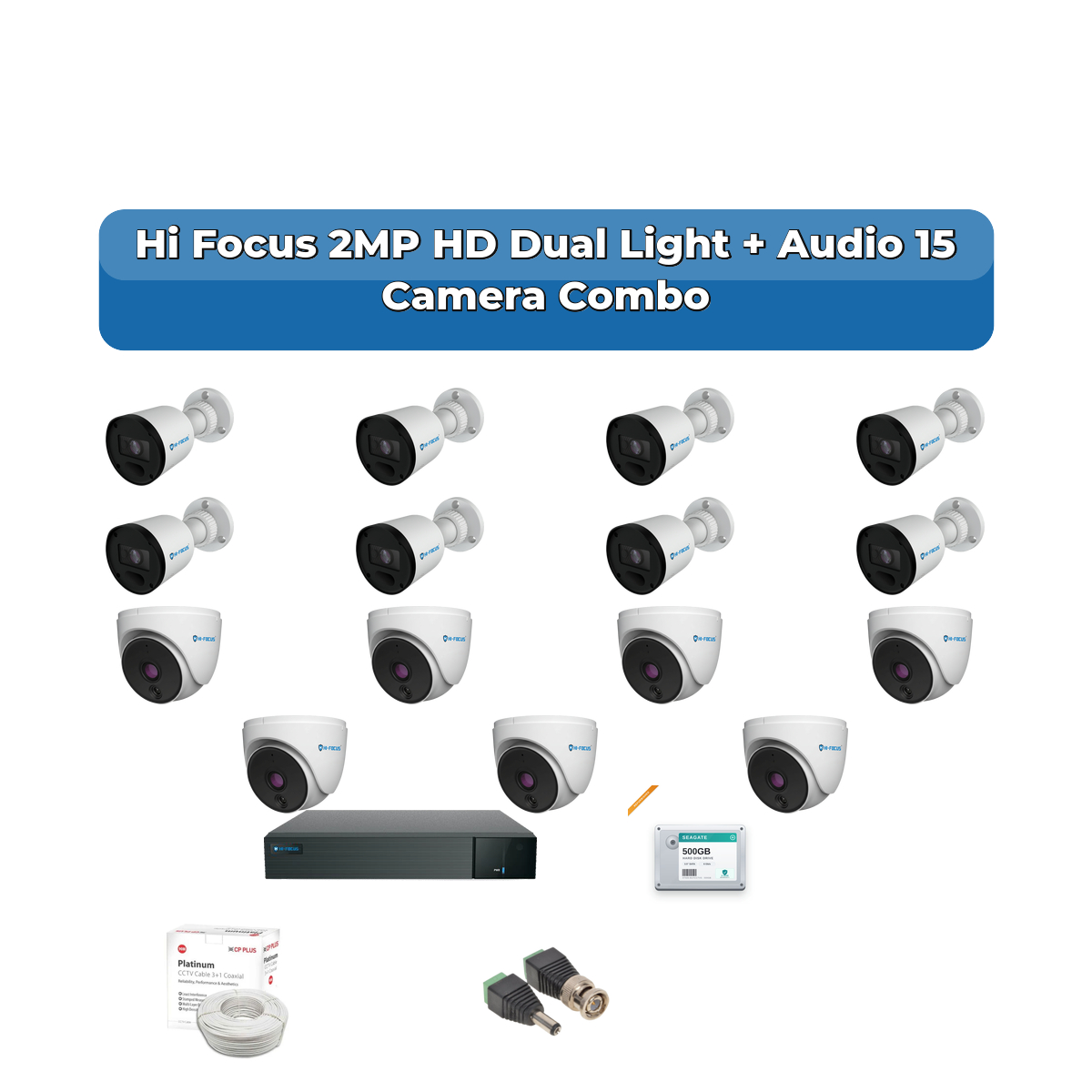 Hi Focus 15 Camera 2MP HD CCTV Combo Kit | Dual Light + Coaxial Audio | 16CH Recorder | 1ร4TB HDD 1 Hi Focus 15 Camera 2MP HD CCTV Combo Kit | Dual Light + Coaxial Audio | 16CH Recorder | 1ร4TB HDD