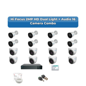 Hi Focus 16 Camera 2MP HD CCTV Combo Kit | Dual Light + Coaxial Audio | 16CH Recorder | 1×4TB HDD